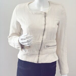 Iro Paris Haven Tweed Motorcycle Style Jacket in Cream w Metallic Threading